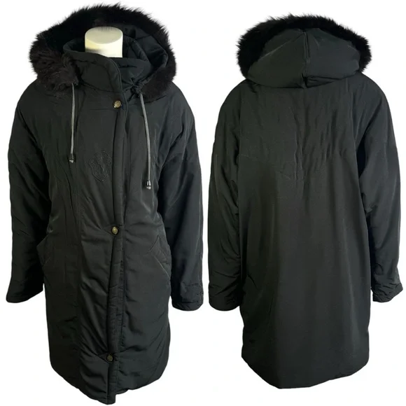 NUAGE BLACK PARKA COAT OVERSIZED JACKET FAUX FUR VINTAGE COAT XS - Picture 15 of 15